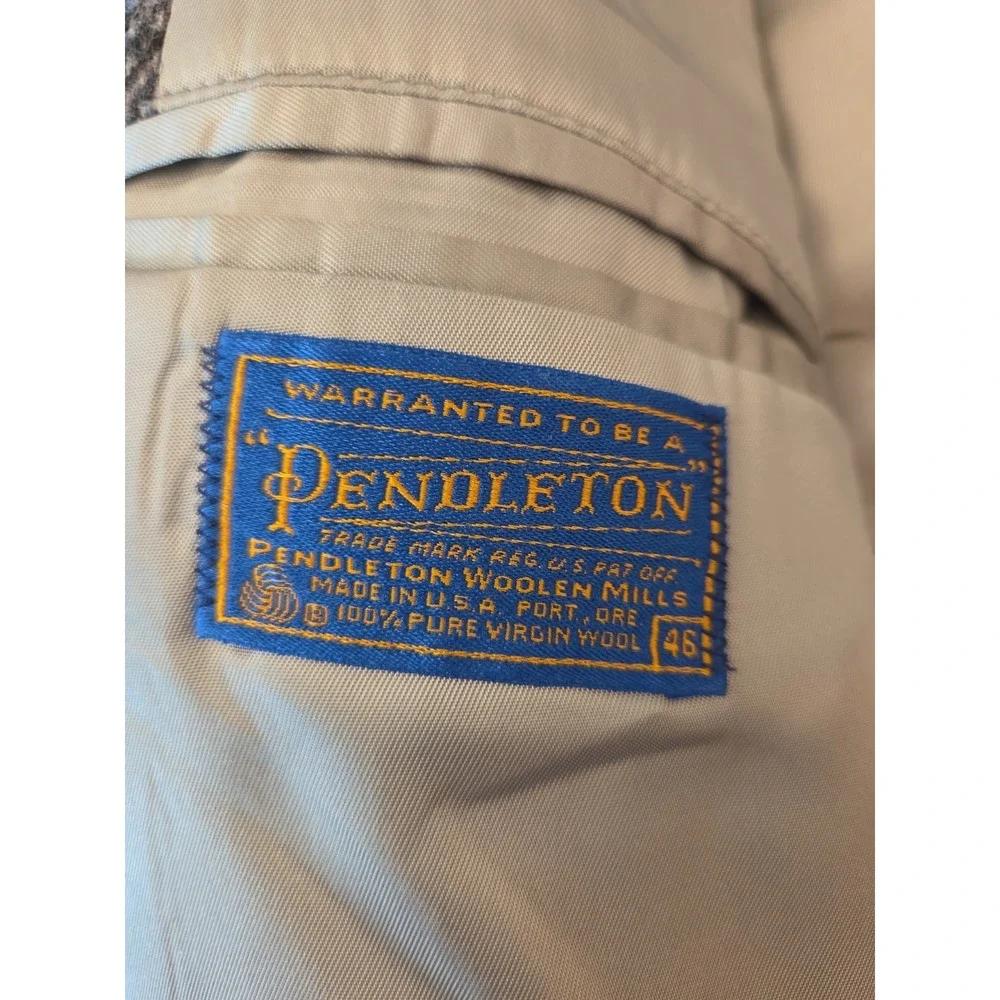 Vintage Pendleton Western Blazer Mens Gray Tweed Wool Elbow Patches USA Sz 46